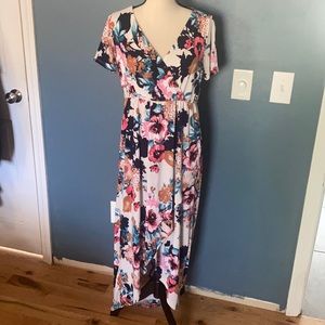 Hi lo white floral shirt sleeve dress